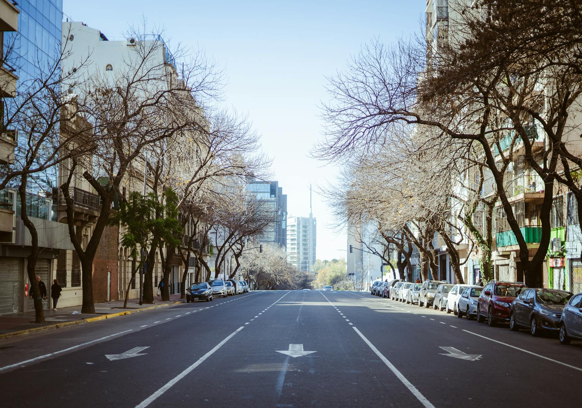Ulica w Buenos Aires z charakterystyczną zabudową i zaparkowanymi samochodami